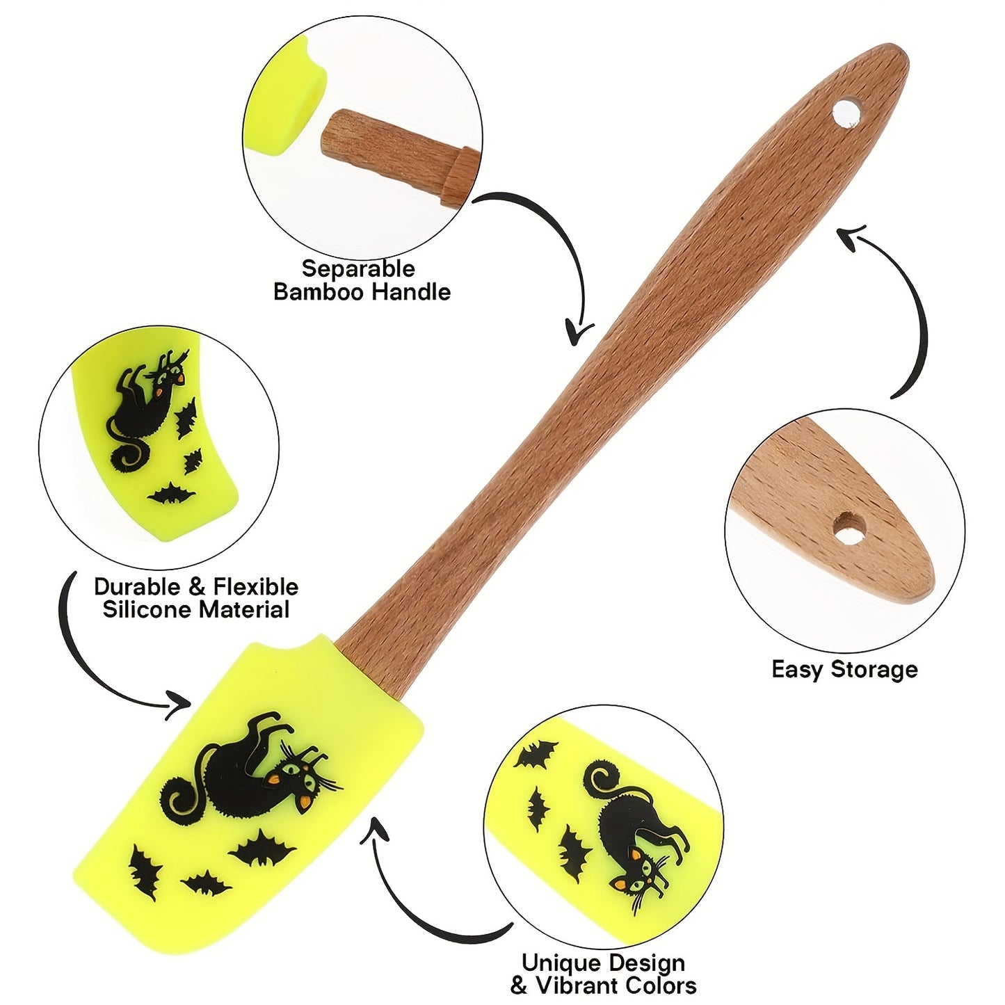 1/4Pcs, Halloween Spatula, Wooden Handle Silicone Spatula, Heat Resistant Silicone Scraper Set, Cream Spatula, Kitchen Scraper For Cooking, Baking And Mixing, Pumpkin Spatula, Kitchen Supplies, Halloween Gift, Halloween Decor