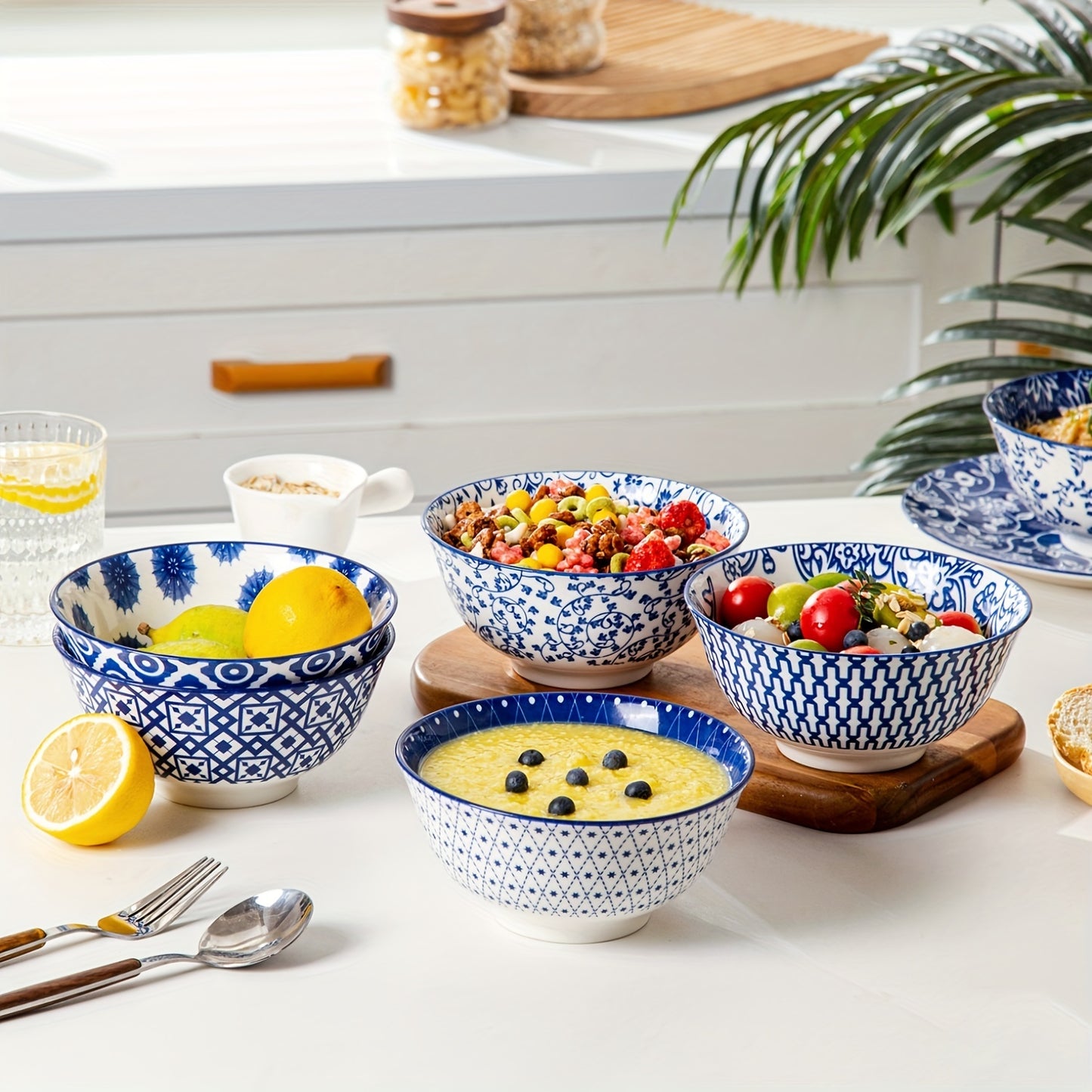 Chinese style ceramic dinnerware 30 pcs set, including 8.5 inches salad plate, 10.5 inches dinner plate, 16 oz coffee mug, 8.3 inches rectangular plate, 24 oz cereal bowl each 6 pcs, microwave oven dishwasher safe, housewarmi