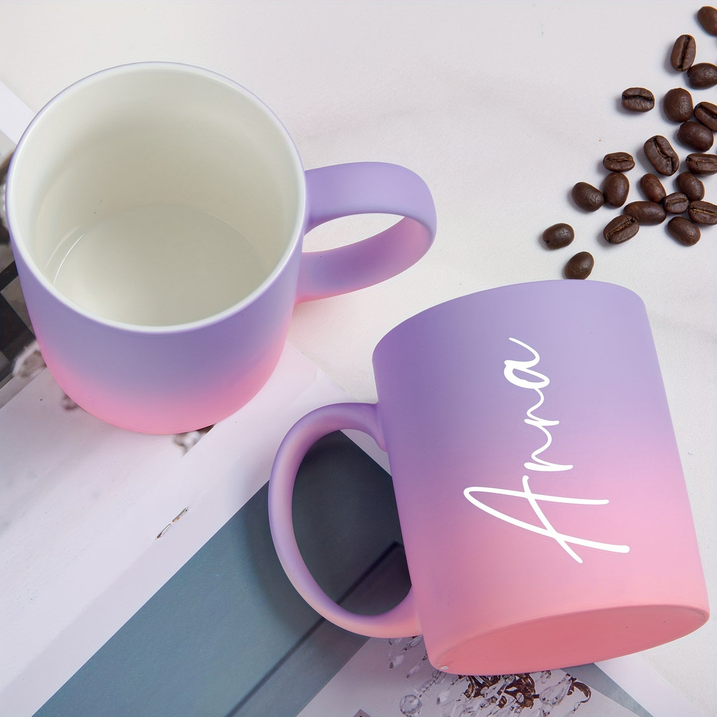 1pc, Personalized 11oz Gradient Ceramic Coffee Mug With Custom Name, 320ml Coffee Cup, Dishwasher & Microwave Safe, Ideal For Drinks & Gifts, Birthday, Valentine's Day Present For Family, Friends, Coworkers