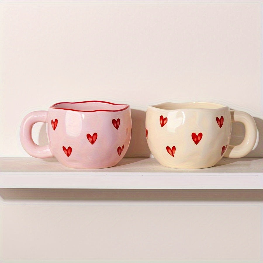 1pc Ceramic Coffee Mug with Red Heart Design, 7.4oz/220ml, Insulated, Reusable Cup for Latte, Tea, Milk - Machine Washable, Dishwasher & Microwave Safe for Home and Office Use, Coffee Cup