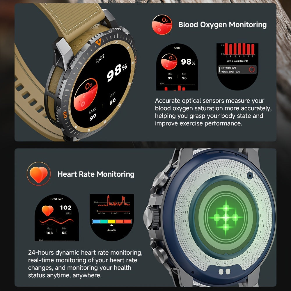 For Samsung Android Phones, Rugged Men's Smartwatch, Wireless BT5.0, Texting And Calling, With Voice Assist, 460P AMOLED Large Screen, 49mm Circle Screen, Smart Bracelet For Health Steward, Whatsapp Message Remind, With App F