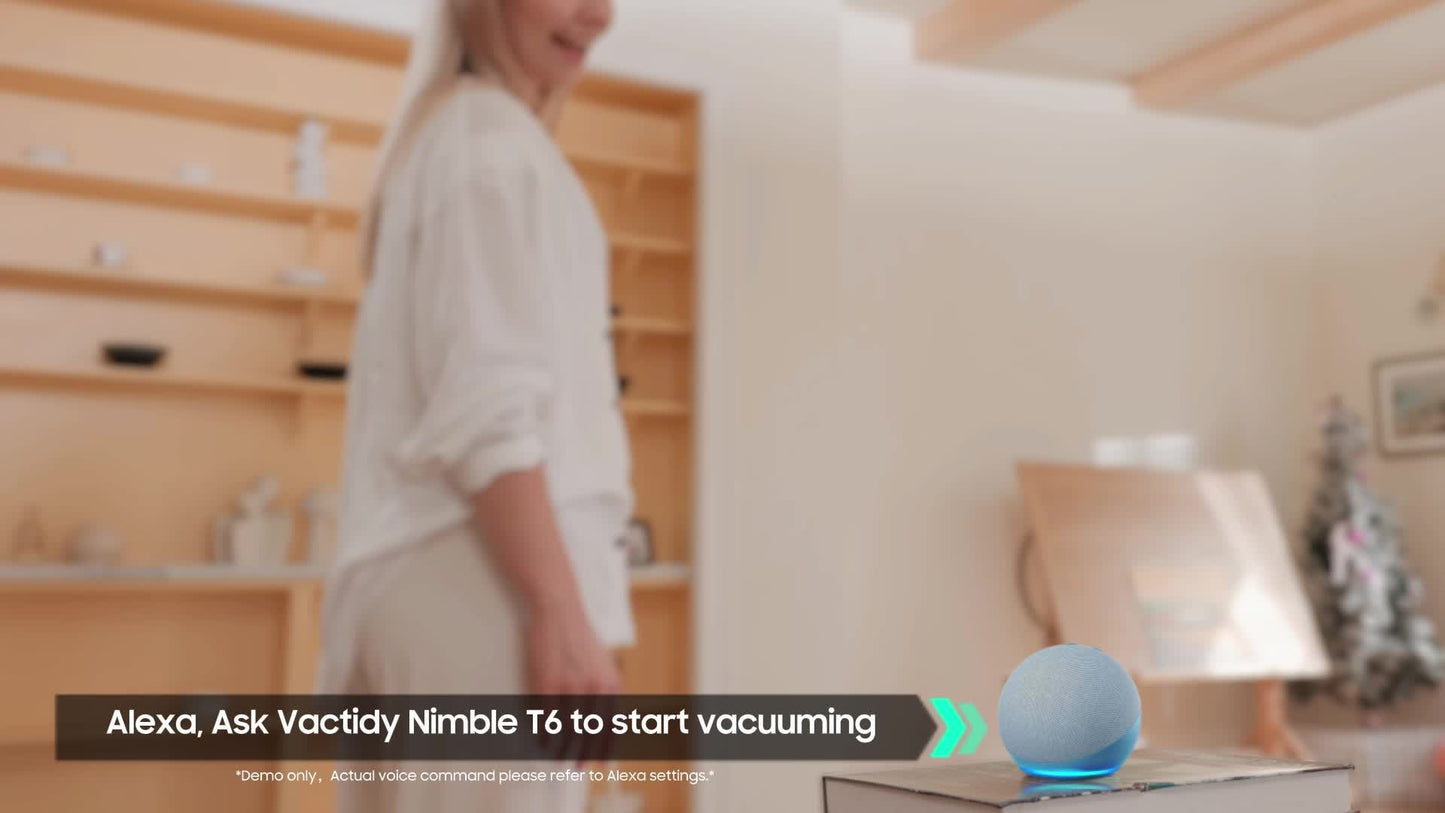 Vactidy Nimble T6 Robot Vacuum Cleaner, Strong Suction, Automatic Self-Charging Robotic Vacuum, WiFi/Alexa/App/SiRi/Remote Control Robotic Vacuum, 7.35cm Thin, Ideal for Pet Hair, Carpet, Hard Floor