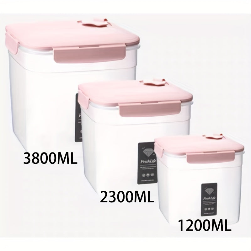 [Popular Choice] 3pcs Food Storage Container Set, Transparent Plastic Sealed Cans with Flip Lids, Microwave Safe, Reusable for Snacks, Dried Fruits & Grains - 0.32/0.61/1.0gal in Pink/Gray
