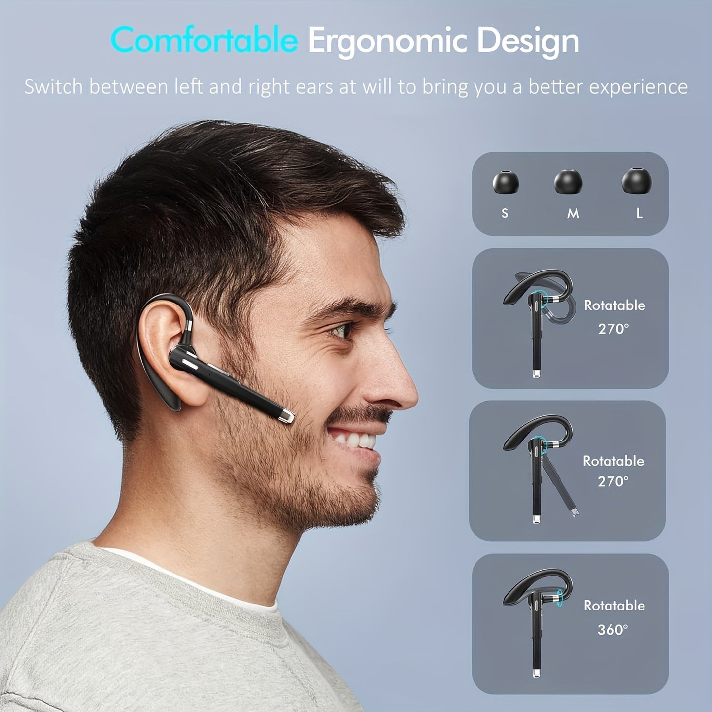 Long-Lasting Wireless Earphones - Earbud Headphones with Microphone, 120-Hour Standby, Suitable for Offices, Truck Drivers, and Compatible with IOS/Android Phones