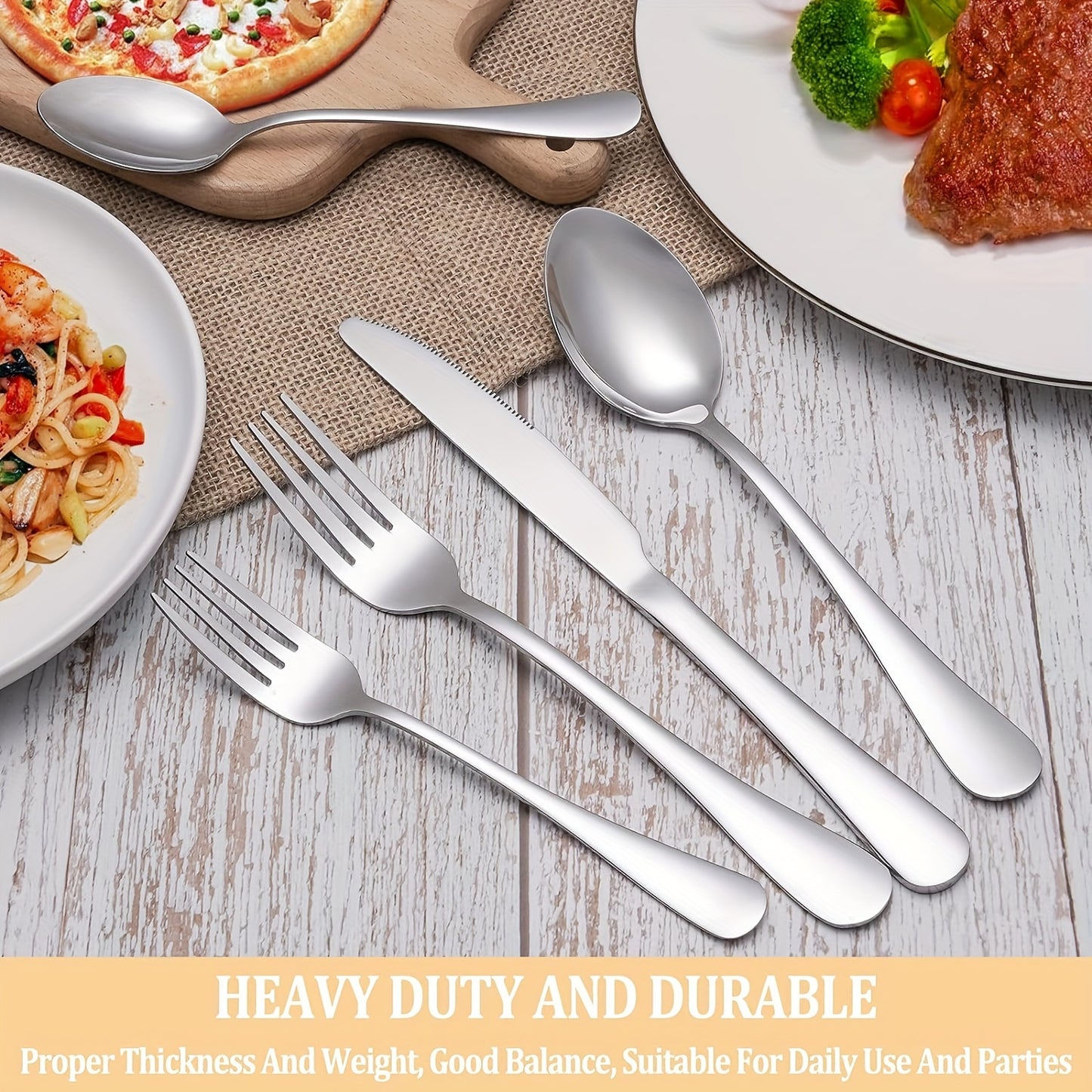 [30pcs Silverware Set Durable] 30pcs silverware set for 6 people, high-end stainless steel tableware set, mirror polished, durable household kitchen tableware set, including fork, knife and spoon set, dishwasher safe cleaning