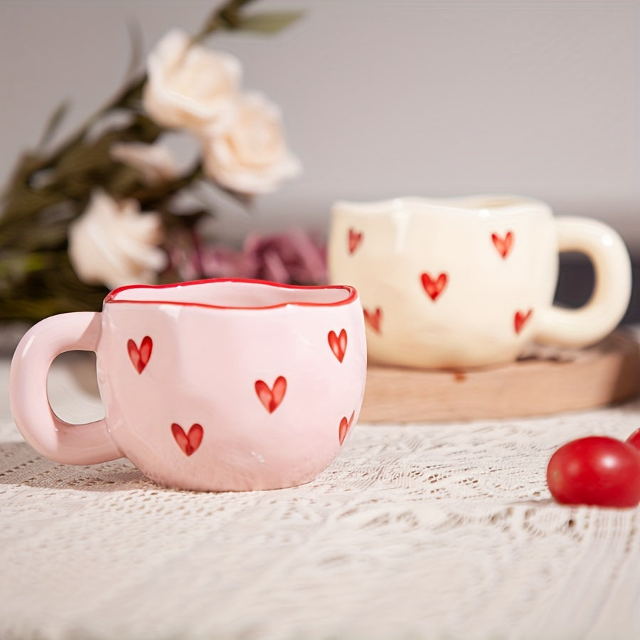 1pc Ceramic Coffee Mug with Red Heart Design, 7.4oz/220ml, Insulated, Reusable Cup for Latte, Tea, Milk - Machine Washable, Dishwasher & Microwave Safe for Home and Office Use, Coffee Cup