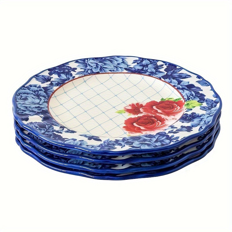 12pcs Vibrant Floral Stoneware Dinnerware Set - Dishwasher and Microwave Safe