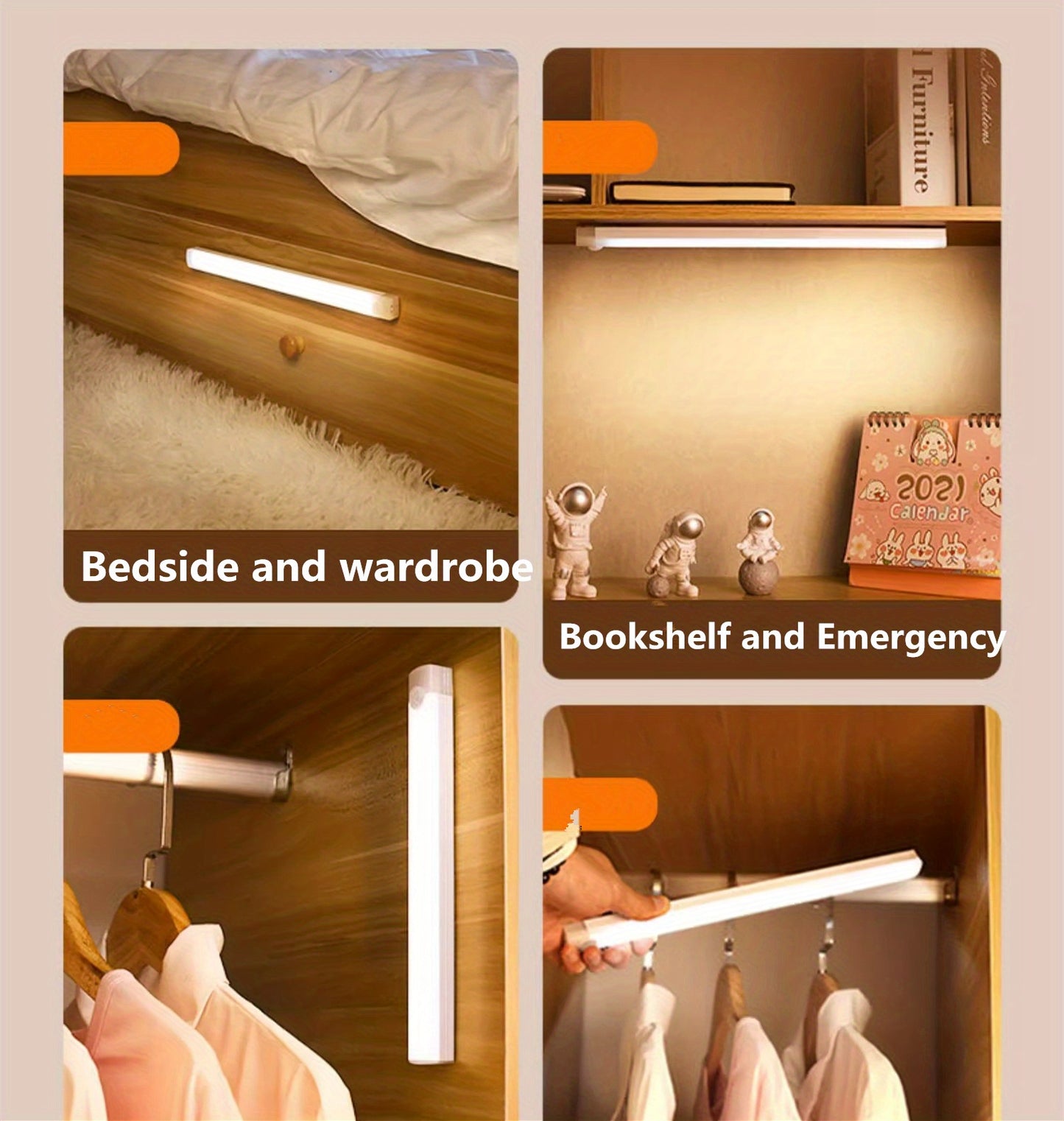 1pc Human Induction Light, Strip Light With Rechargeable, Bedroom Staircase Wine Cabinet LED Light, Wireless, Kitchen Shoe Cabinet Wardrobe Light Strip, Magnet Self-adhesive, Cabinet Light