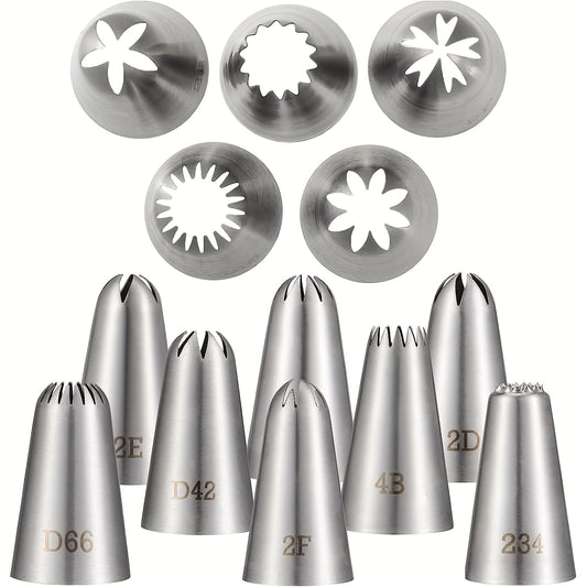 Set Of 8, Piping Tips Set For Cake Cupcake Decorating, Stainless Steel Icing Piping Nozzles, 8 Decorating Tips Pastry Tips Frosting Tips For Cream Rose Flower Meringue Cookie Decoration, #2B, 2C, 2D, D42, 4B, D66, 2F, 234, Ba