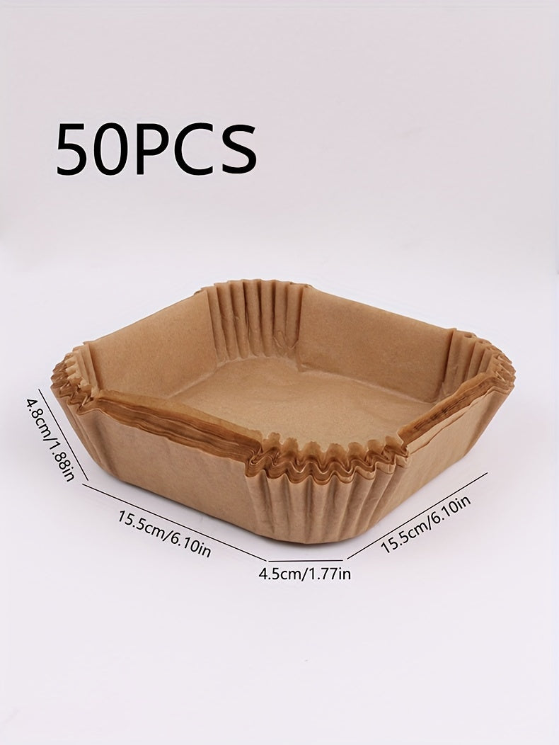 50pcs Non-Stick Air Fryer Liners - Square Paper Liners For Baking, Roasting, And Microwave Cooking - Easy Cleanup And Healthier Cooking For Hotel/Commercial