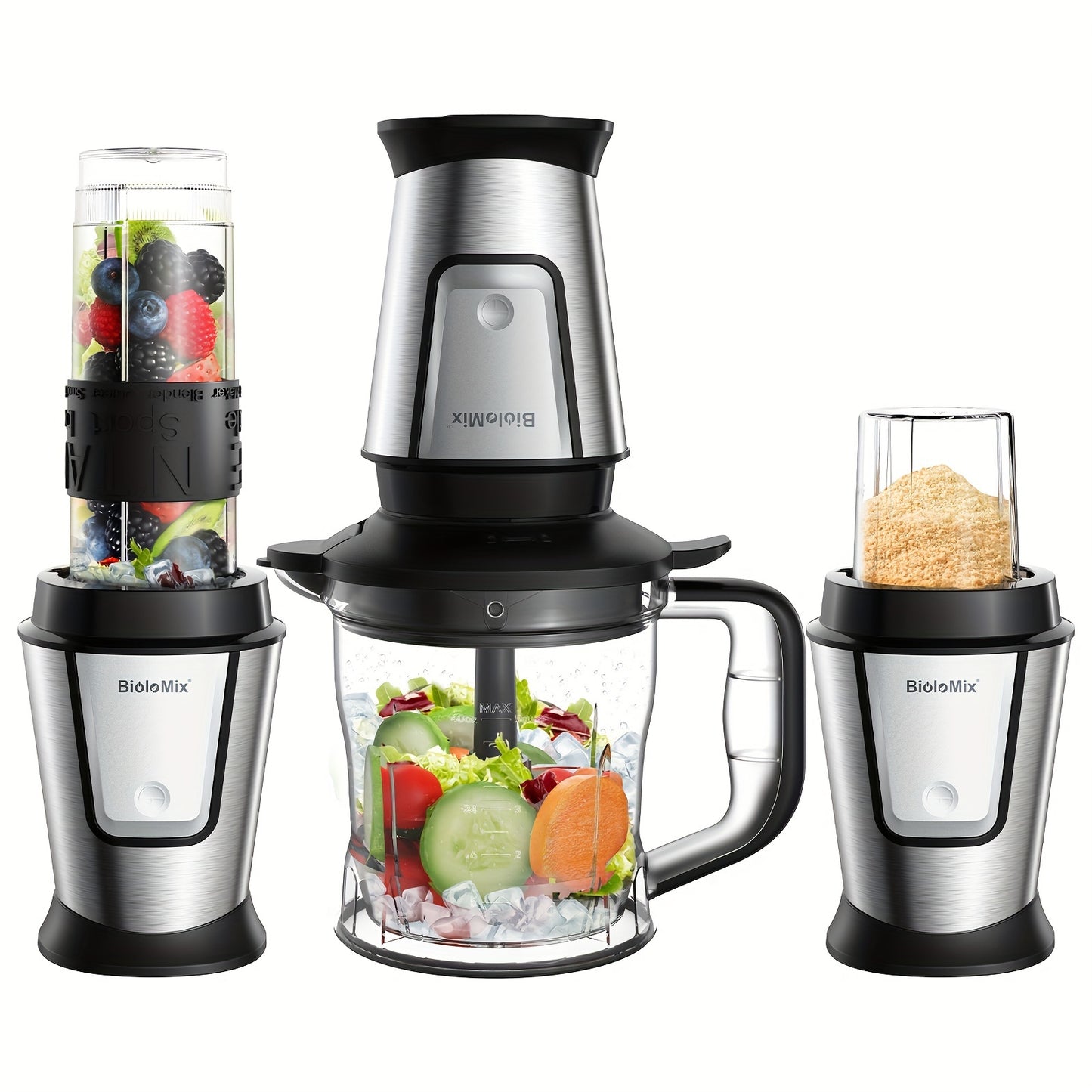BioloMix 700W High-Speed Blender - 3-in-1 Smoothie Maker, Food Processor & Grinder