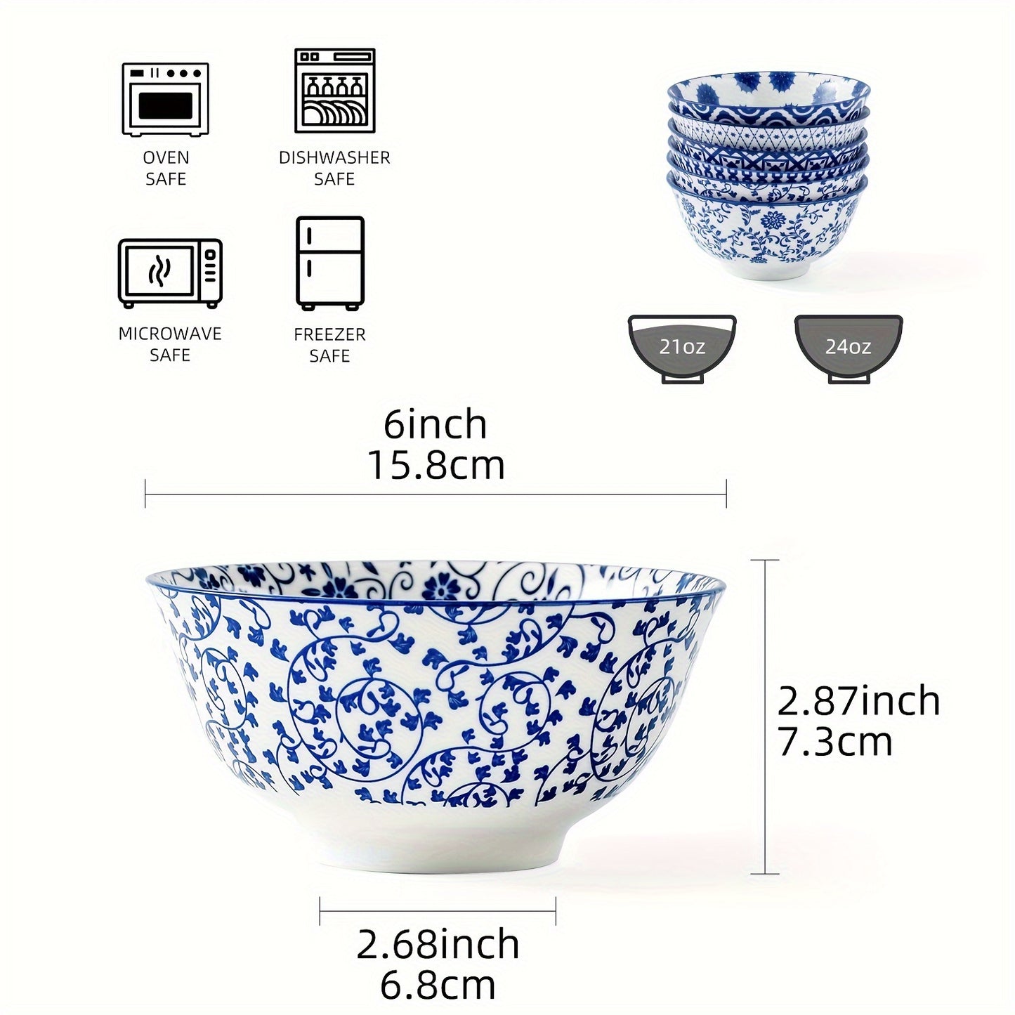 Chinese style ceramic dinnerware 30 pcs set, including 8.5 inches salad plate, 10.5 inches dinner plate, 16 oz coffee mug, 8.3 inches rectangular plate, 24 oz cereal bowl each 6 pcs, microwave oven dishwasher safe, housewarmi