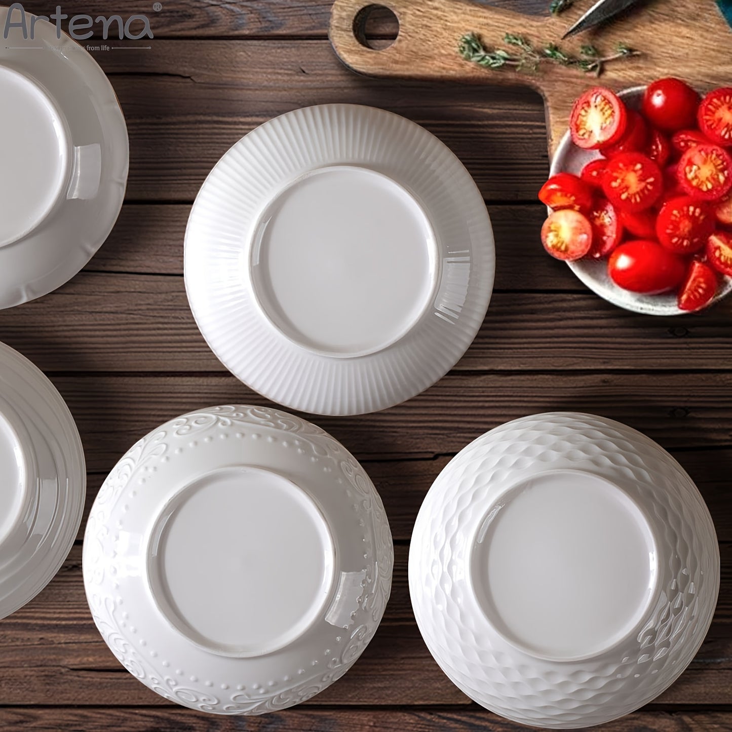 Large Ceramic 4pcs Artena Pasta Bowls - 32oz/35oz, 7.9''/8'' Embossed Soup Bowls - White Serving Bowls for Entertaining, Microwave Dishwasher Oven Safe