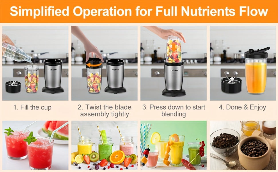 Portable Blender, Personal Size Blender for Shakes and Smoothies, Strong Cutting Power with Six Blades, 2*17Oz Juicer Cup for Sports, Travel