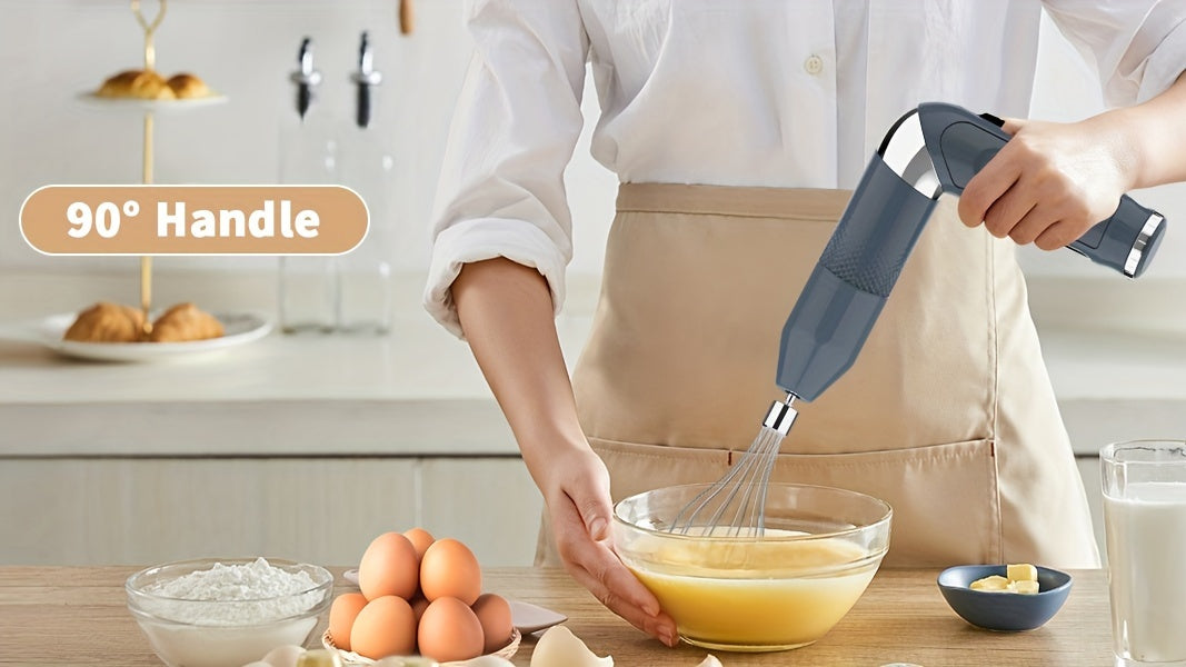 Cordless Immersion Blender, 4-in-1 Rechargeable Electric Hand Blender, 21-Speeds & 3-Angle Adjustable With 23.67oz Chopper, 23.67oz Beaker, Egg Whisk And Beater For Smoothies, Soup, Baby Food (Grey)