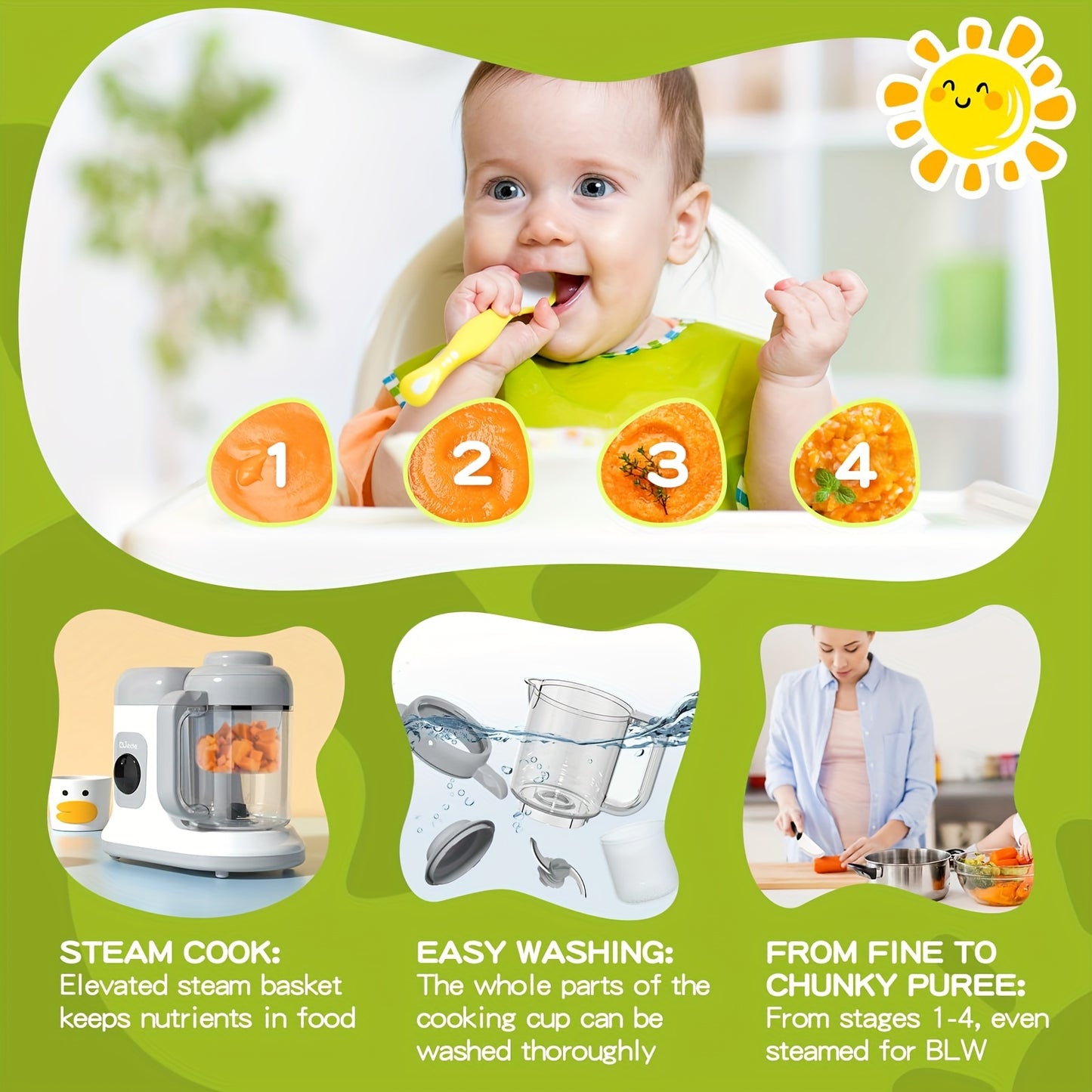 Youngsters Food Maker - One Button Rotate & Press Control, Youngsters Food in Minutes, Processor Steamer Puree Blender, Auto Cooking & Stirring, Healthy Homemade Food for Youngsters & Youngsters, White