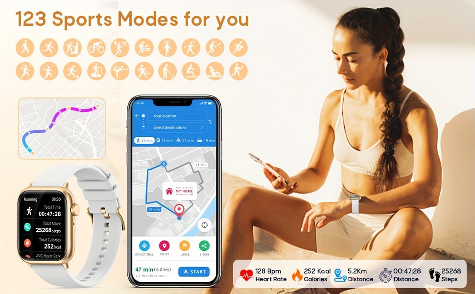 Women's Smart Watch Gift, 1.83-inch Touch Screen, Wireless Calls, Messages Notification, Compatible iPhone/Android Phones, Fitness Tracking Watch, Calories, Distance, Pedometer, 100+ Sport Modes, Smart Bracelet for Women, Sle