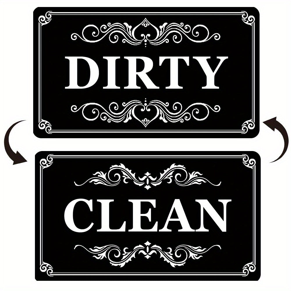 1pc Dishwasher Magnet Clean Dirty Sign Positive And Reverse Indicator Sticker Fashion Universal Kitchen Dishwasher Refrigerator Magnet UV Craft Plus Soft Magnet For Kitchen Organizer Square Border Pattern Fridge Decorations