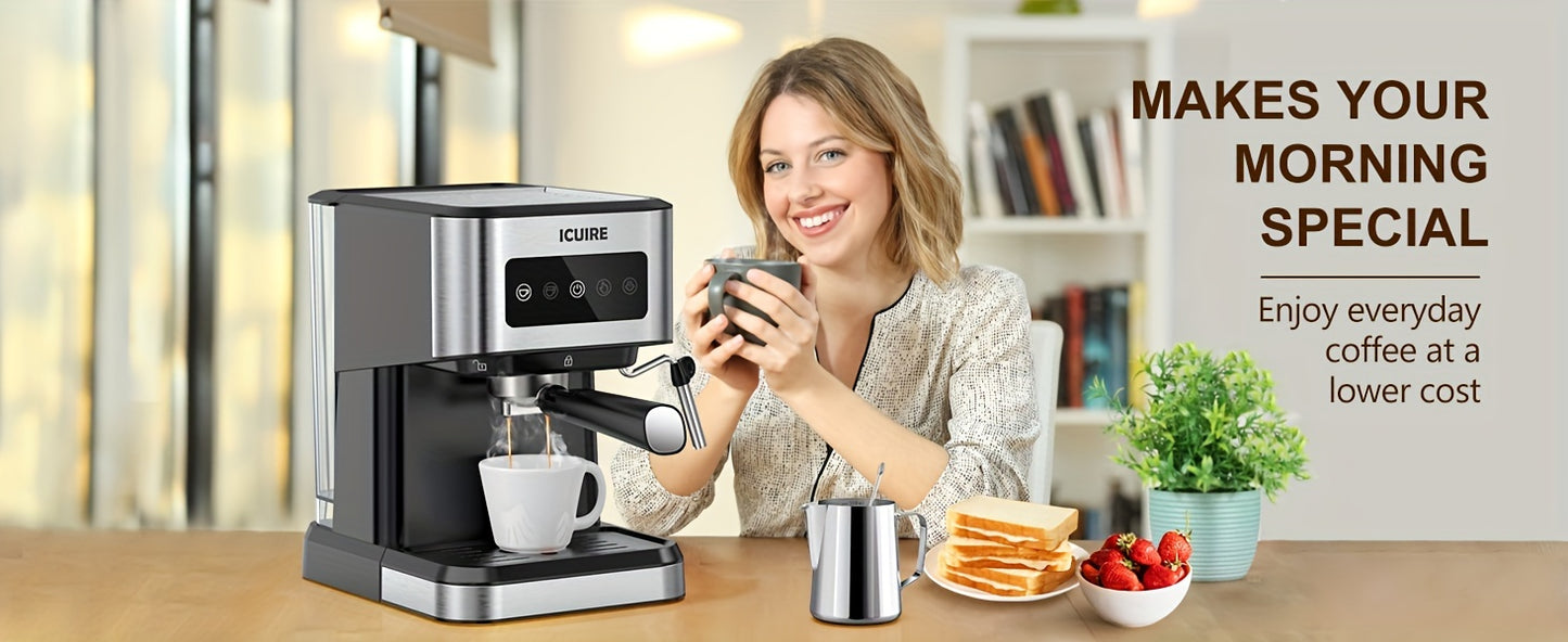 ICUIRE Espresso Machine with Milk Frother, Free milk bubble cup, 20 Bar Pump Pressure Coffee Machine, 1.5L/50oz Removable Water Tank, 1050W Semi-Automatic Espresso/Latte/Cappuccino Machines for Home Barista, Office, kitchen A