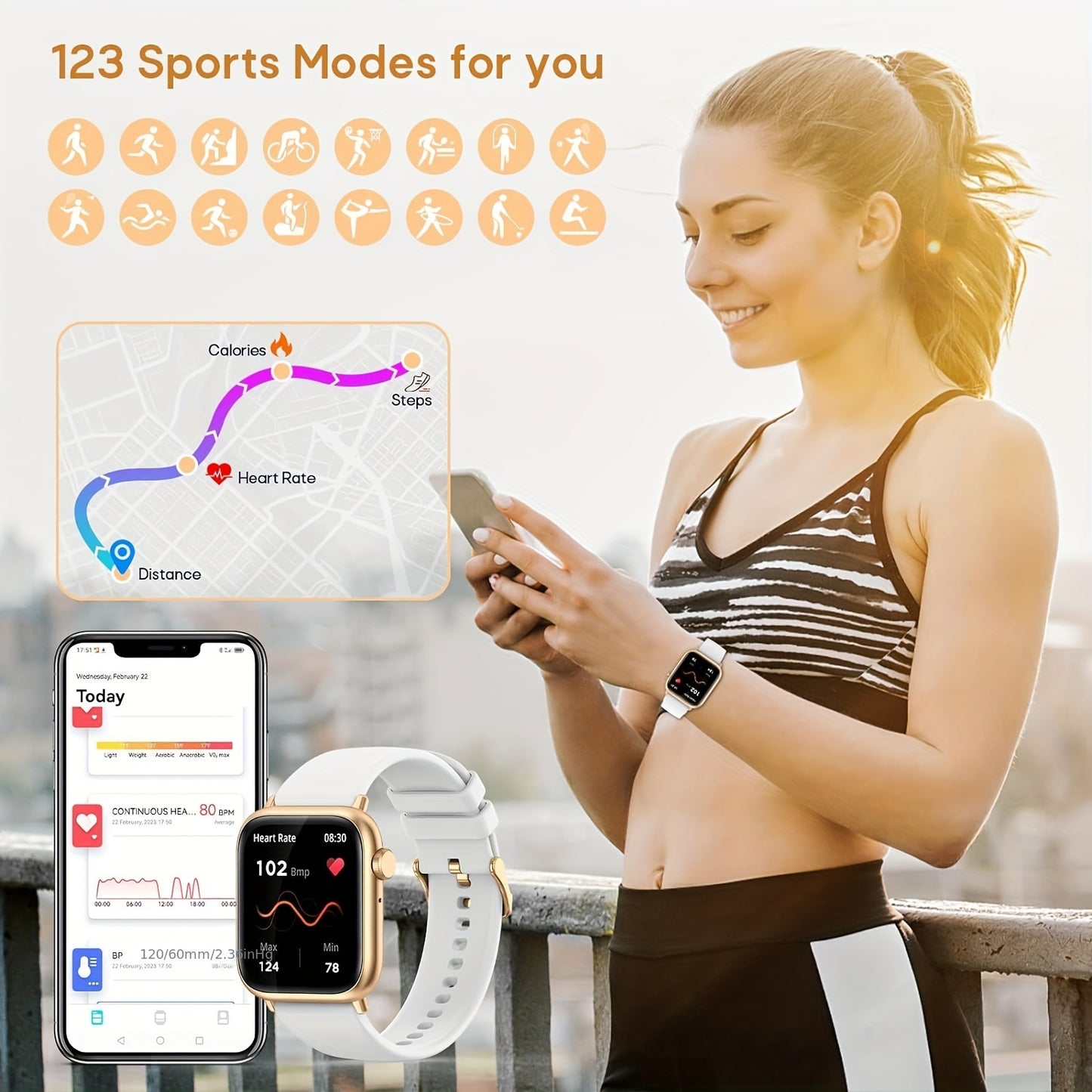 Women's Smart Watch Gift, 1.83-inch Touch Screen, Wireless Calls, Messages Notification, Compatible iPhone/Android Phones, Fitness Tracking Watch, Calories, Distance, Pedometer, 100+ Sport Modes, Smart Bracelet for Women, Sle