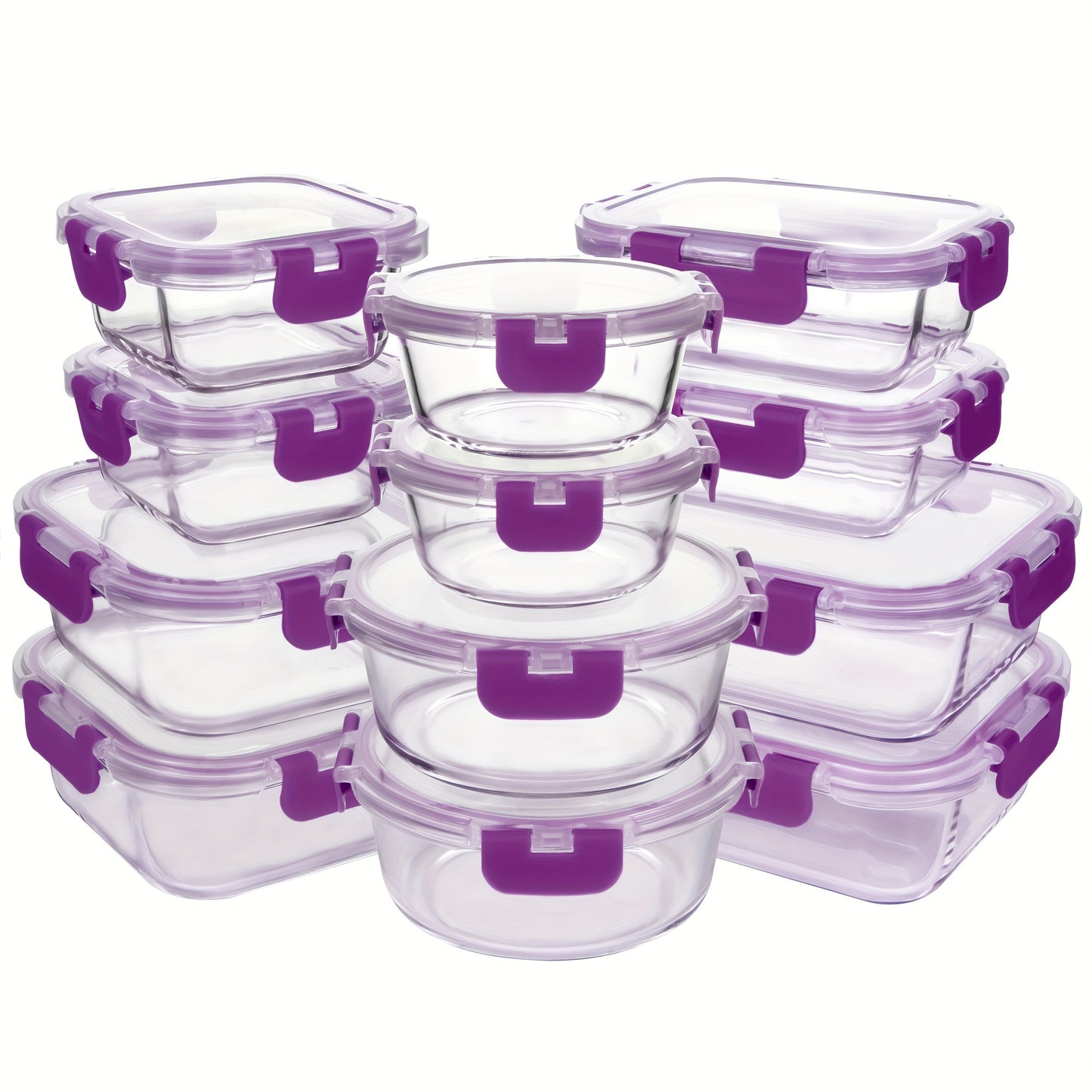 24-Piece Premium Glass Food Storage Containers Set - Airtight, Stackable, Microwave-Safe, and BPA-Free with Lids for Fresh Meal Prep and Leftovers - Space-Saving Design for Kitchen Organization