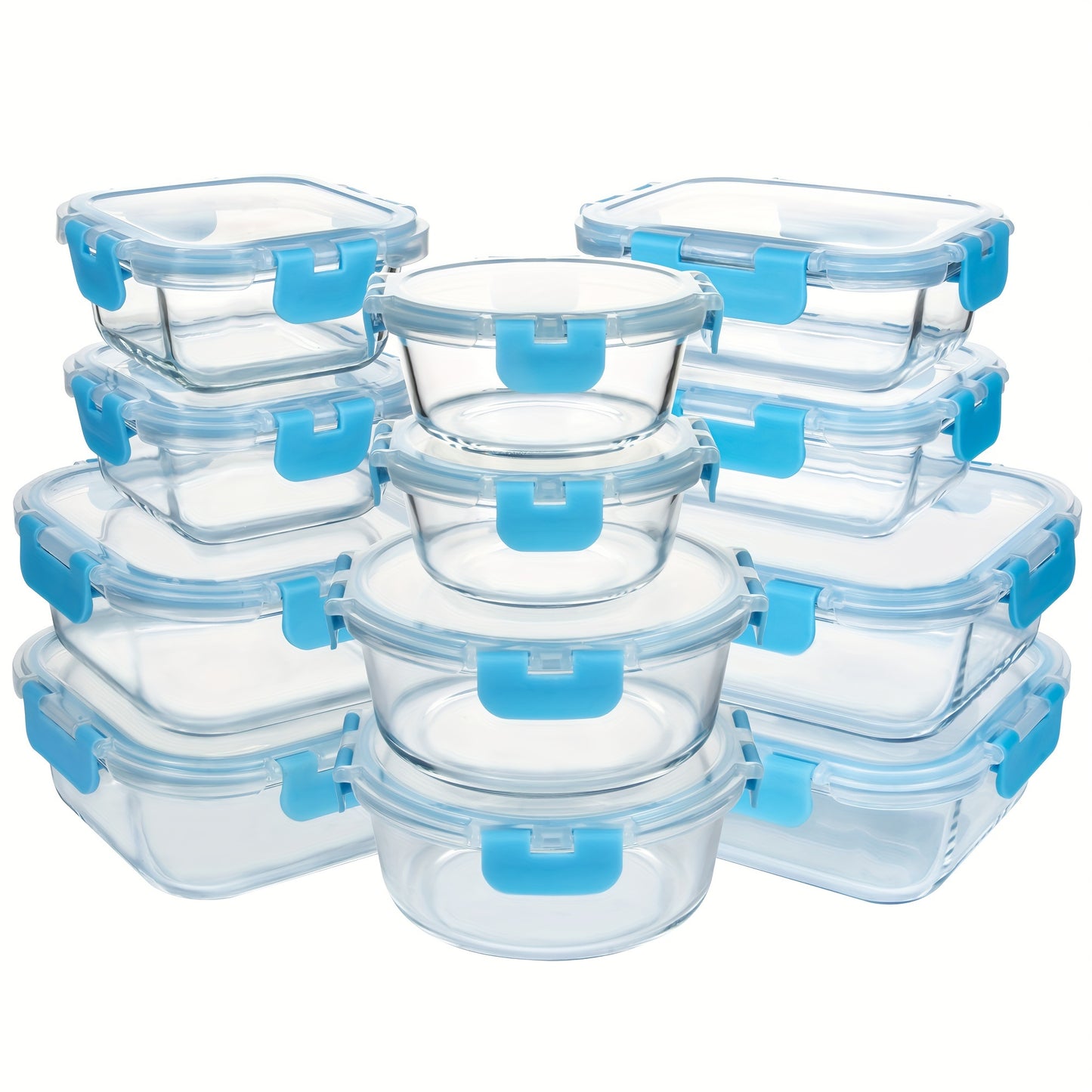 24-Piece Premium Glass Food Storage Containers Set - Airtight, Stackable, Microwave-Safe, and BPA-Free with Lids for Fresh Meal Prep and Leftovers - Space-Saving Design for Kitchen Organization