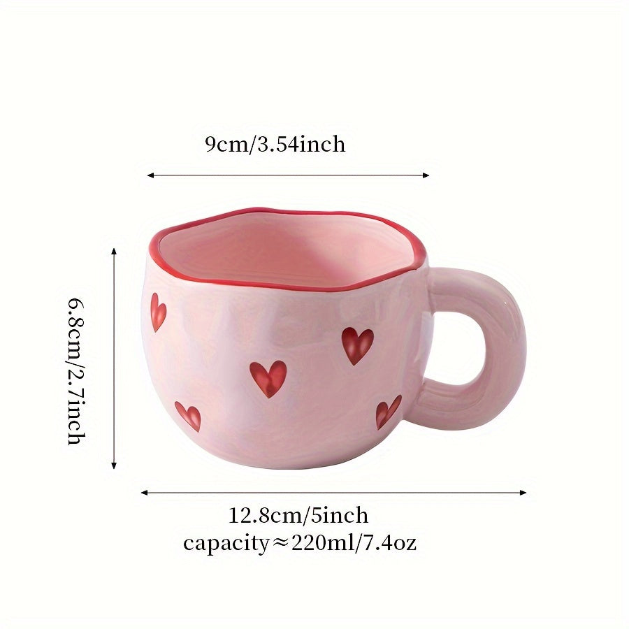1pc Ceramic Coffee Mug with Red Heart Design, 7.4oz/220ml, Insulated, Reusable Cup for Latte, Tea, Milk - Machine Washable, Dishwasher & Microwave Safe for Home and Office Use, Coffee Cup