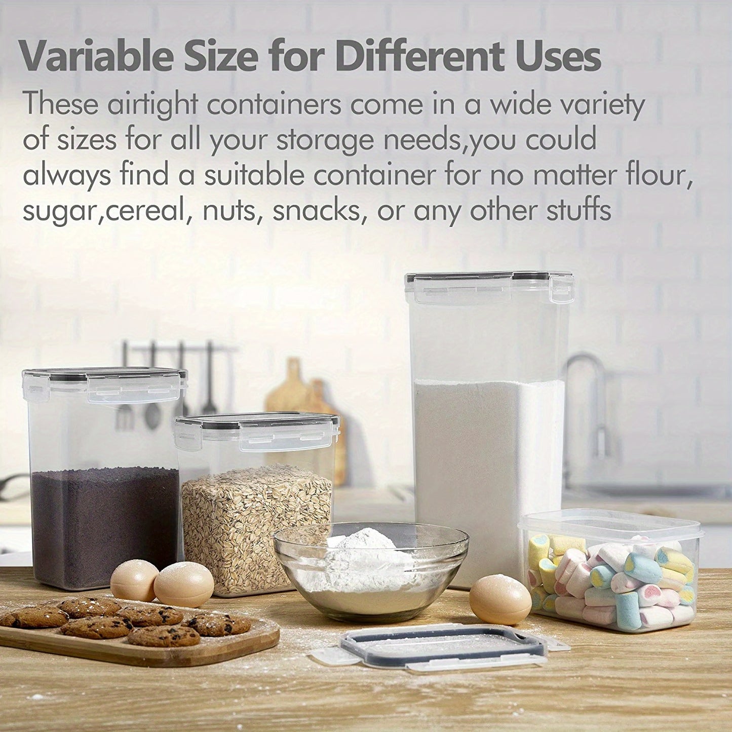 9Pcs Airtight Food Storage Containers With Lids, BPA Free, Plastic Kitchen And Pantry Canisters For Cereal, Dry Food, Flour And Sugar, Dishwasher Safe