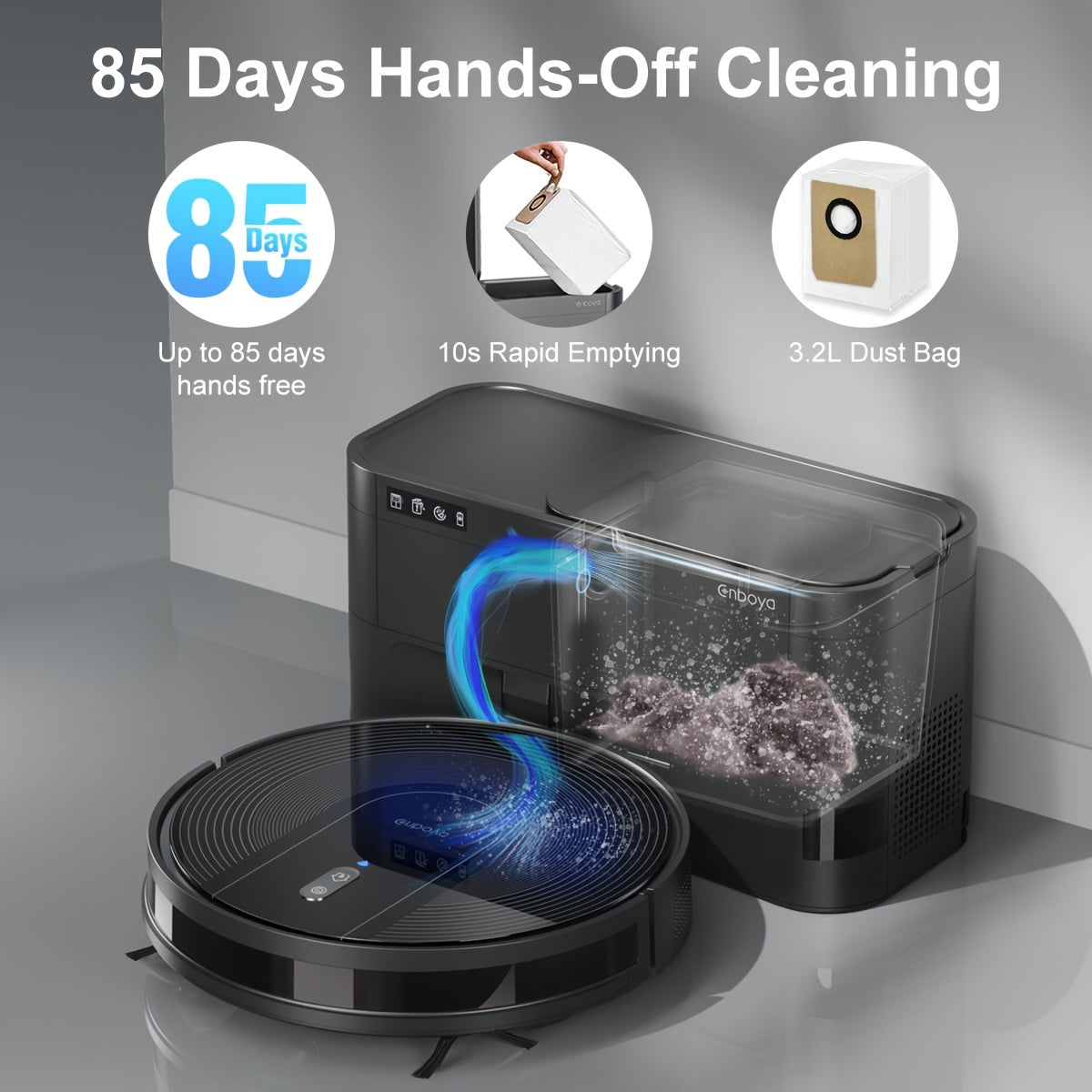 Enboya Powerful Robot Vacuum Cleaner Robot Vacuum With Self Empty Station Storing Up To 60 Days Of Dust - Wi-Fi/App/Alexa Control - Robotic Vacuum Ideal For Hard Floors, Pet Hair And Low Carpets