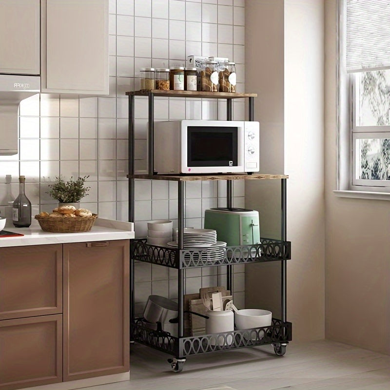 [Stainless Steel Microwave Stand] 4-Tier Stainless Steel Microwave Stand with Wheels - Versatile Kitchen & Restaurant Storage Solution