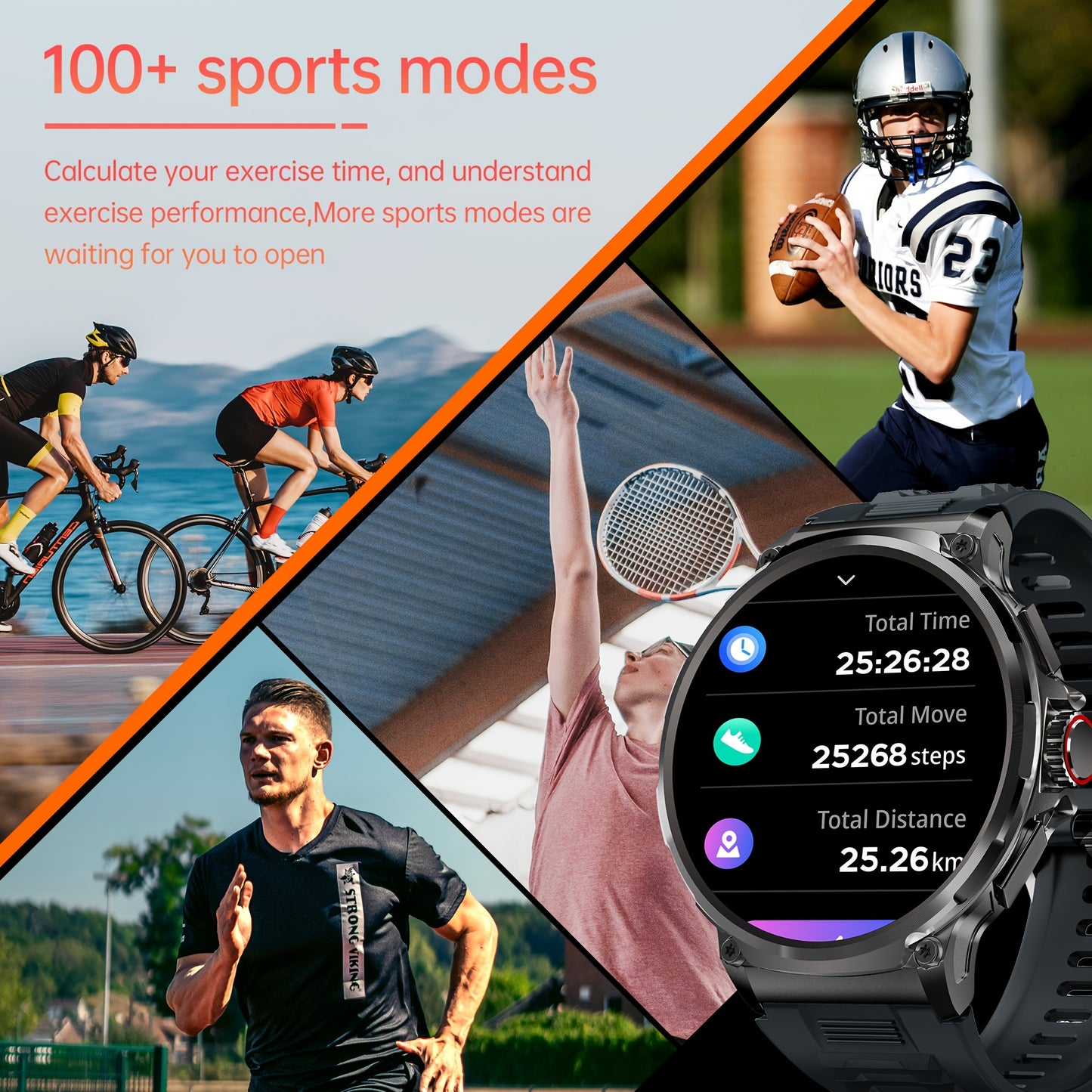 TIZOOP Outdoor Smart Watch with 1.85" HD Display, 710mAh Long-Lasting Battery, 100+ Sports Modes, Step Tracking, Activity Reports, and Water Resistance for Android and iOS Phones