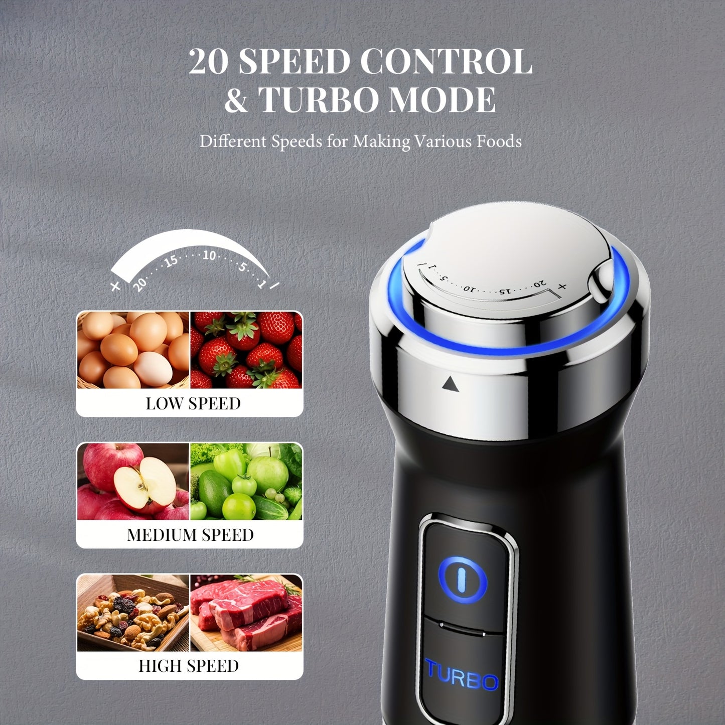 6-in-1 Immersion Blender Handheld 1000W 20-Speed & Turbo Mode, Scratch Resistance Hand Blender WIth Dough Hooks, Egg Beaters, Whisk, 27.05oz Beaker, 20.29oz Chopper Titanium Blades, BPA-Free