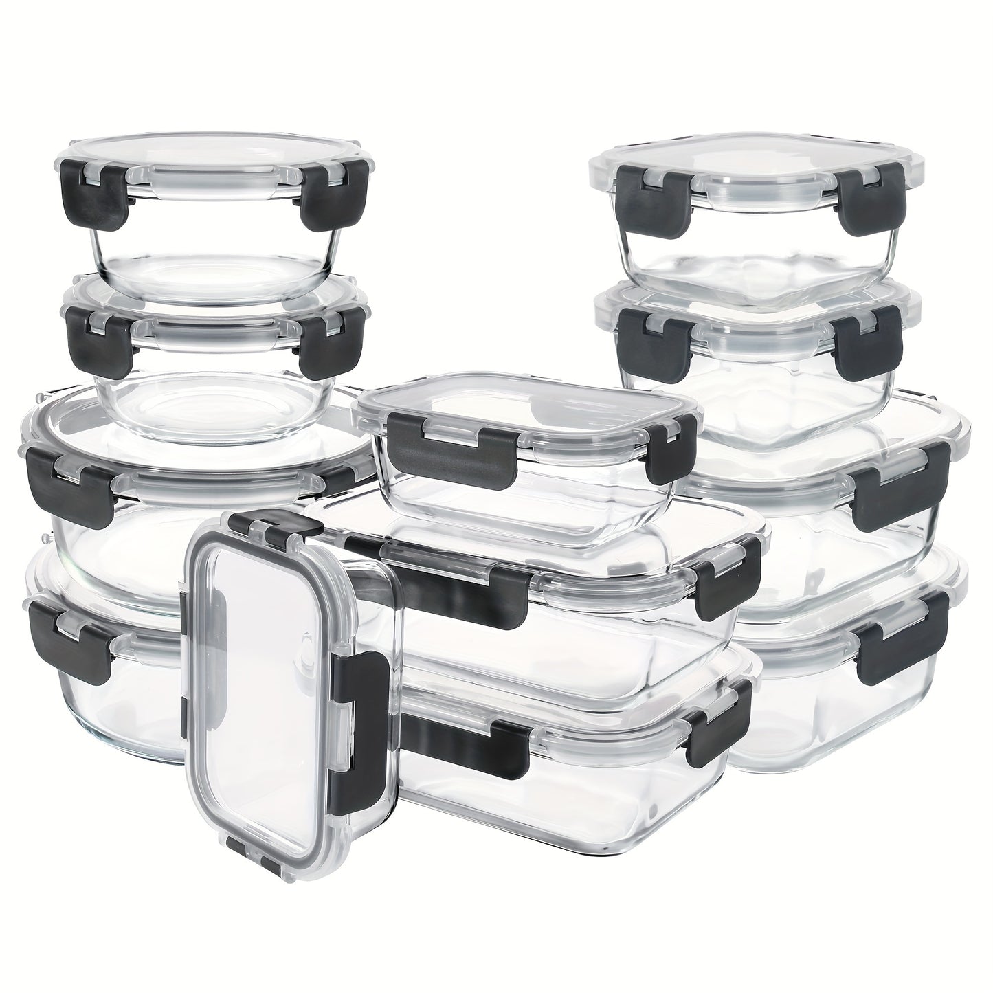 24-Piece Premium Glass Food Storage Containers Set - Airtight, Stackable, Microwave-Safe, and BPA-Free with Lids for Fresh Meal Prep and Leftovers - Space-Saving Design for Kitchen Organization