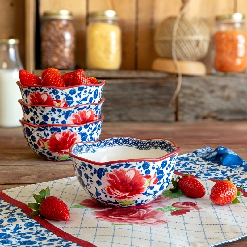 12pcs Vibrant Floral Stoneware Dinnerware Set - Dishwasher and Microwave Safe