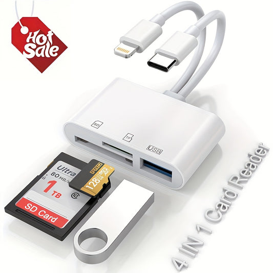 2025 NEW 4 In 1 USB3.0 TF Flash Drive Type-C Mobile Storage OTG Photo Stick U-Drive Files SD/ TF Card Reader Compatible For iPhone iPad Samsung Android Phone With Type-c, Etc, Multifunctional OTG Adapter Plug & Play