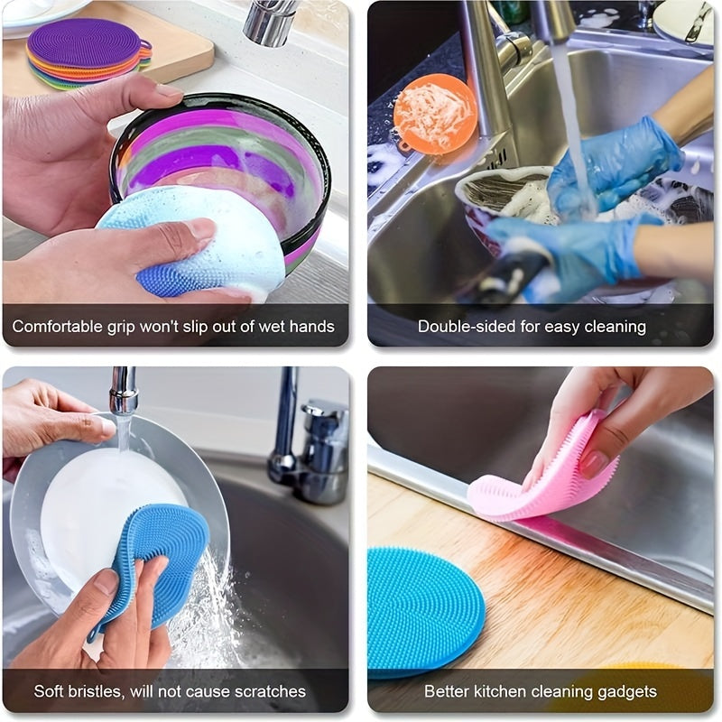 5pcs Food-Grade Silicone Sponges - Versatile Kitchen Scrubbers for Dishes, Pots, Fruits & Veggies - Sustainable Cleaning Supplies