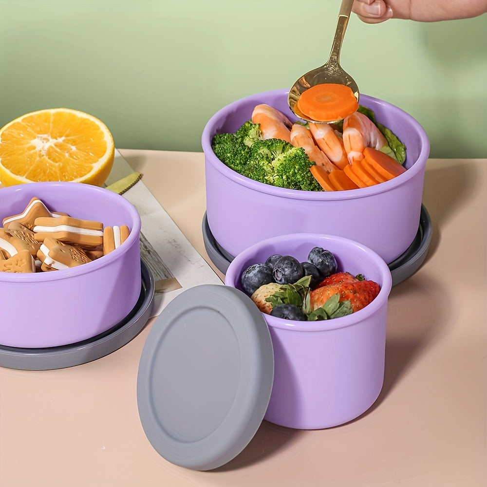 3pcs, Silicone Round Bento Box Lunch Box, Storage Leak Proof Dinner Container Silicone Microwave Bowl, Food Grade Leak Proof Silicone Lunch Box, Silicone Bento Lunch Box With Sauce Container, Back To School Supplies, Home Off