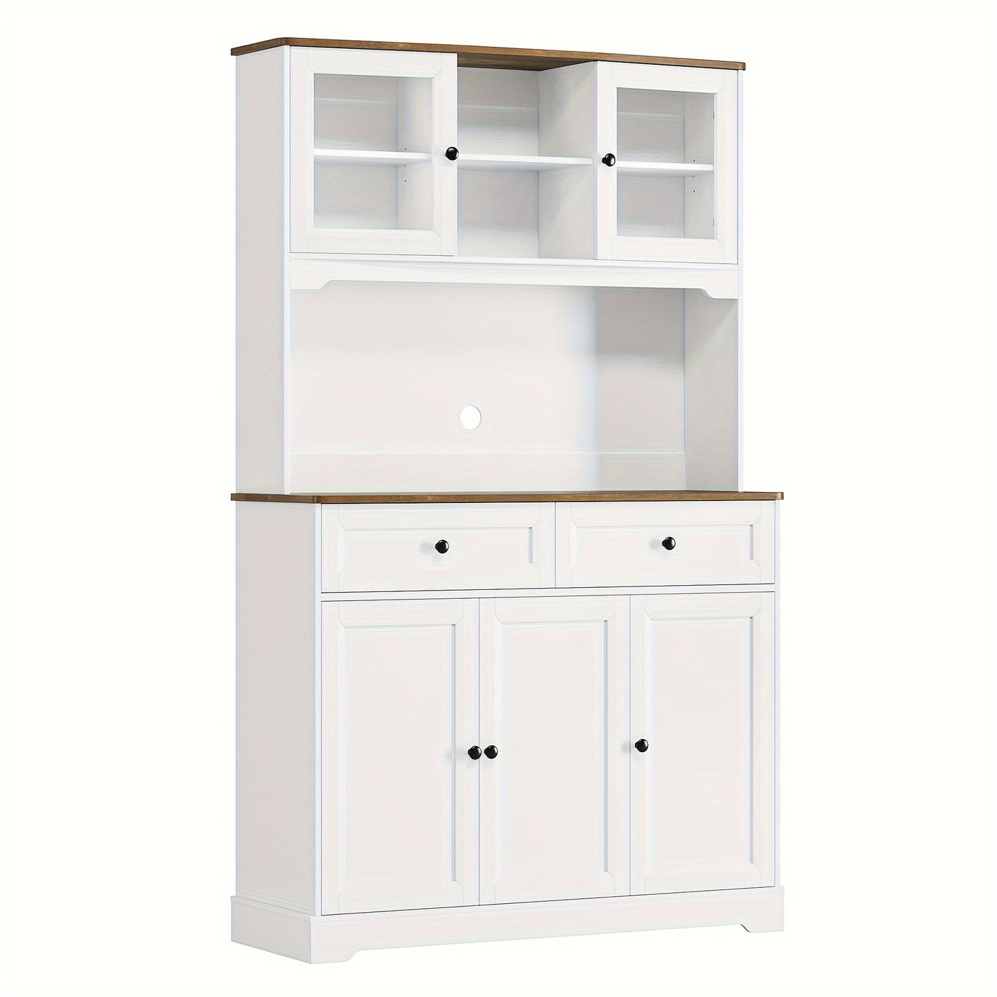 FULTRU Kitchen Pantry Storage Cabinet, Freestanding Hutch Cabinet with Buffet Cupboard, Utility Pantry with Microwave Stand, Tall Kitchen Cabinets with Adjustable Shelves for Kitchen