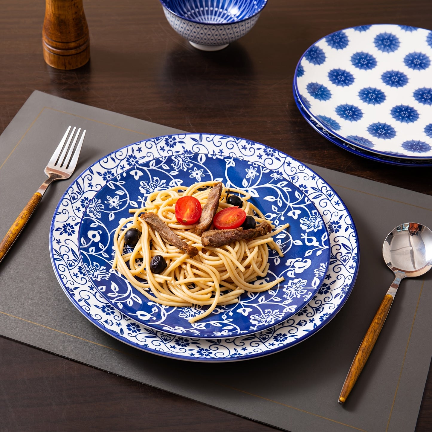 10.5 Inch Ceramic Dinner Plate 6pcs Set Set, Large Kitchen Ceramic Salad Tableware for Steak, Pancakes, Pizza, Pasta, Scratch Resistant, Microwave Oven Dishwasher Safe, Birthday New Year Couple Gift