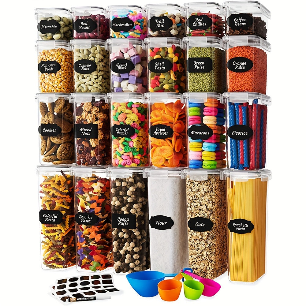 24PCS set of kitchen refrigerator crisper microwave heat-resistant plastic lunch box pp grade lunch box fruit storage (BPA-free plastic pantry storage box for cereals, flour and sugar, including blackboard paper + white pen +