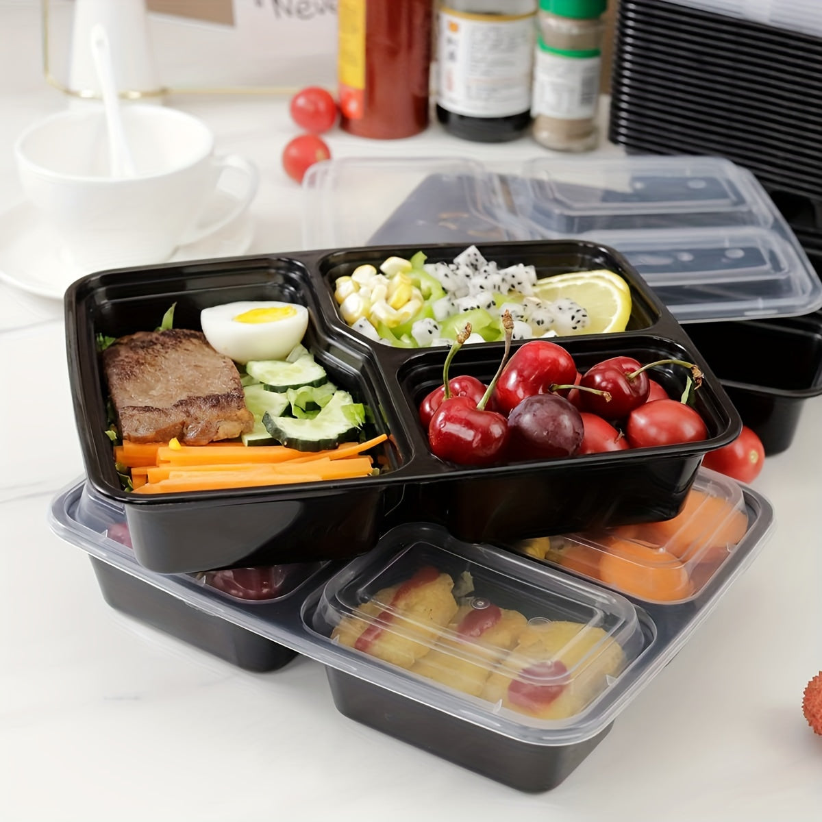 48 Pack Meal Prep Containers 32oz, 3 Compartment Bento Box Microwave Food Storage Containers Takeout Containers with Lids Containers Stackable Reusable Microwaveable & Dishwasher Safe