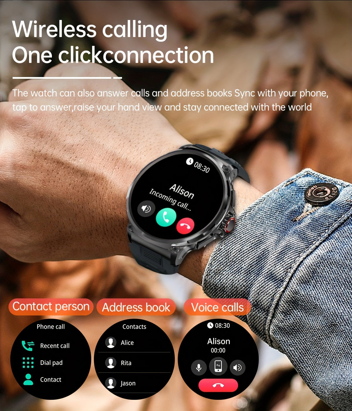 TIZOOP Outdoor Smart Watch with 1.85" HD Display, 710mAh Long-Lasting Battery, 100+ Sports Modes, Step Tracking, Activity Reports, and Water Resistance for Android and iOS Phones