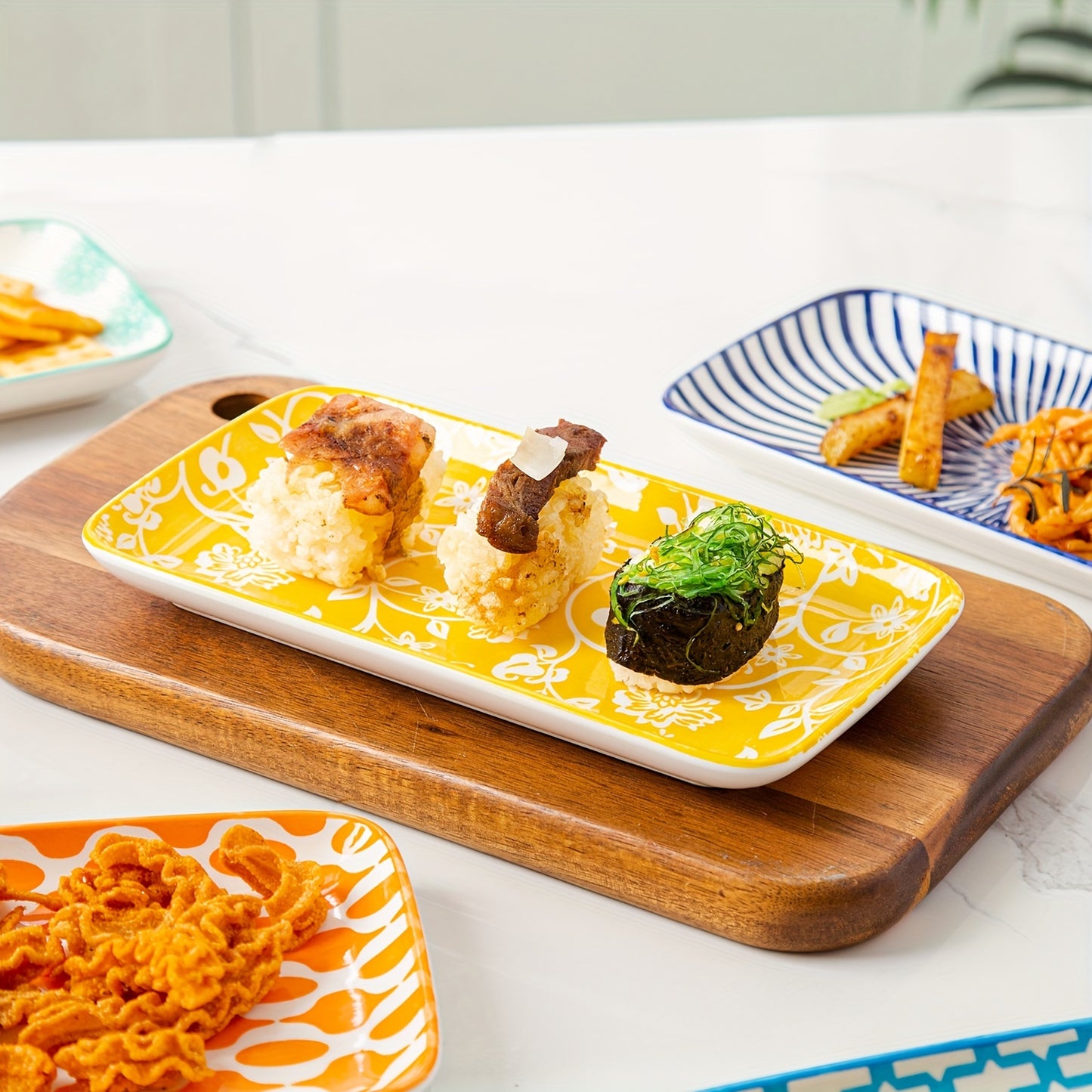 6pcs, Cerkik Rectangle Serving Plates Set, 8 Inch, Rectangular Ceramic Dinner Appetizer Dishes, Porcelain Platter For Sushi, Salad, Dessert, Pasta, Oven Microwave Dishwasher Safe, Valentine'S Day, Christmas, Weddings, Vintage
