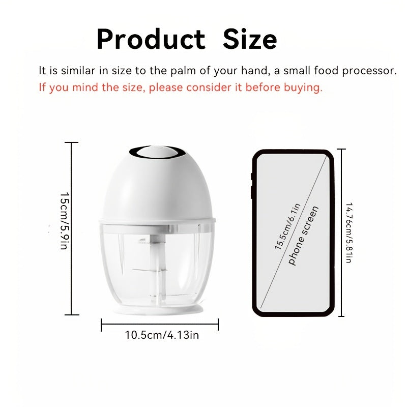 Electric Garlic Chopper, Mini Portable Veggie Chopper, 400ML Garlic Grinder Masher Onion Chopper, Blender To Vegetable, Wireless Food Processor For Ginger, Chili, Fruit, Meat - Stainless Steel Blades - Easy to Clean - Perfect