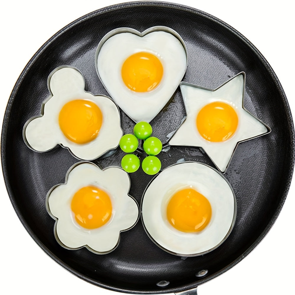 5PC Cute Egg Circles - Stainless Steel Egg Molds for Omelets, Chicken Rolls - Kitchen Appliances & Accessories - Perfect for Breakfast & Fun Cooking - Great Gift for Foodies & Families