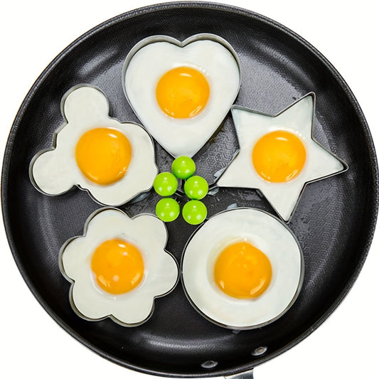 5PC Cute Egg Circles - Stainless Steel Egg Molds for Omelets, Chicken Rolls - Kitchen Appliances & Accessories - Perfect for Breakfast & Fun Cooking - Great Gift for Foodies & Families