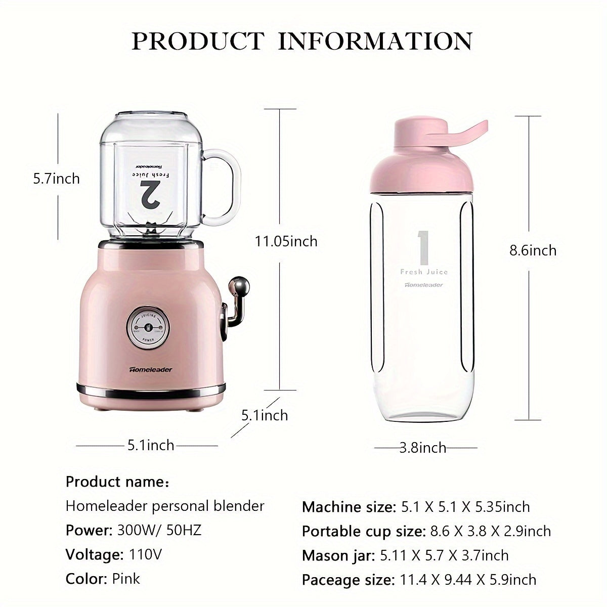 Homeleader Smoothie Blender Maker, Personal Blender For Shakes And Smoothies With 20.3 Oz Tritan BPA-Fee Travel Cup And Lid, Pink