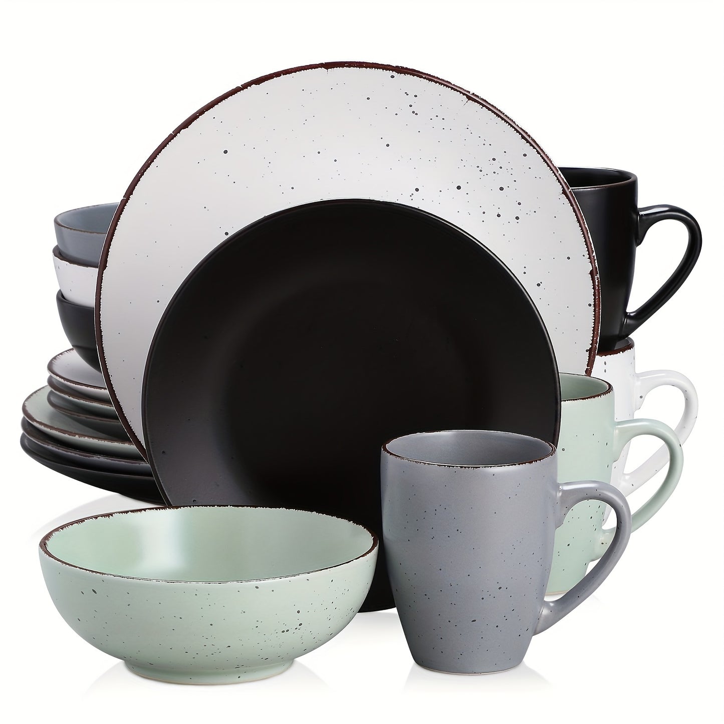 16-Piece Vancasso Round Stoneware Dinnerware Set - Sesame Glaze, Matt Finish, Service for 4, Durable, Chip-Resistant, Easy to Clean, Microwave and Dishwasher Safe