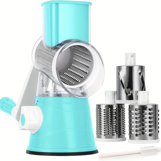 1 Set 3-in-1 Multi-Functional Mandoline - Vegetable Slicer, Cheese Grater, Fruit Slicer, Manual Rotary Grater, Food Cutter, Shredder, Potato Chopper for Kitchen - Easy to Use, Space-Saving, Durable, and Versatile Kitchen Gadg