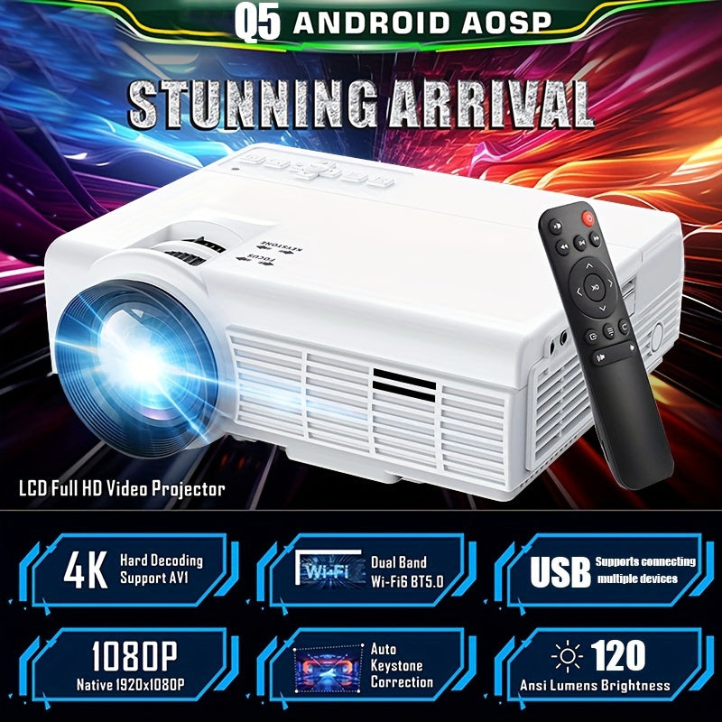 With WIFI And 5G, Native 1080P Portable 4K Projector For Home Theater, Bedroom, Party, Outdoor, Compatible With HDTV, USB, VGA, AV, IOS And Android Phones